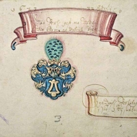 Po smrti Budivoje Třemešského ze Železna v r. 1578 se správy statku ujala jeho manželka Alžběta Rašínová z Rýzmburka (erb Rašínů z Rýzmburka, zdroj Wunschwitzova sbírka)